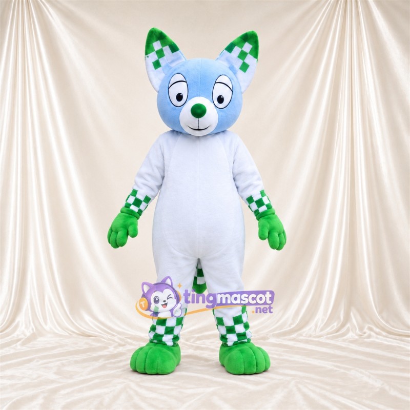 Costume de mascotte Renard – blanc – Touches de couleur (vert) Costume de mascotte Renard – blanc – Touches de couleur (vert)