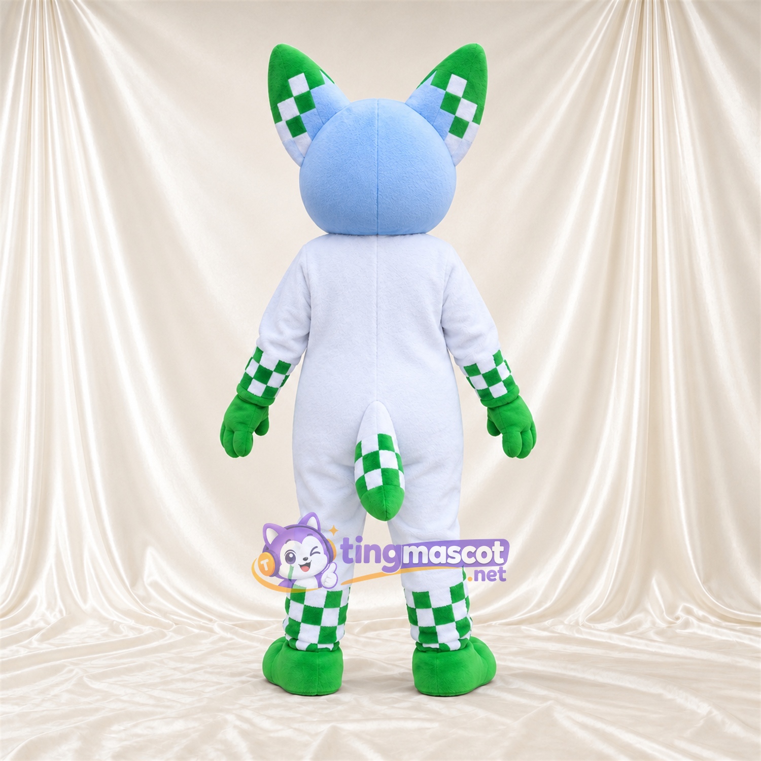 Costume de mascotte Renard – blanc – Touches de couleur (vert) Costume de mascotte Renard – blanc – Touches de couleur (vert)