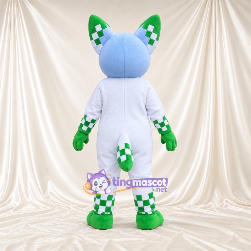Costume de mascotte Renard – blanc – Touches de couleur (vert) Costume de mascotte Renard – blanc – Touches de couleur (vert)