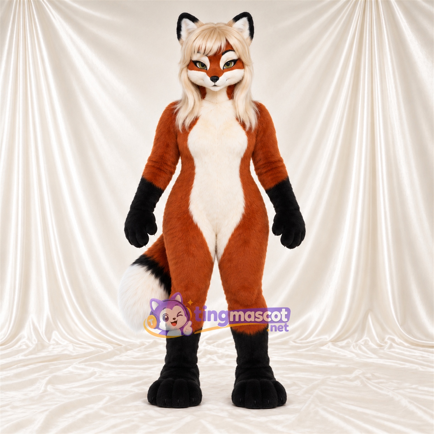 Costume de mascotte Renard – marron – Bottes (noir); Cheveux