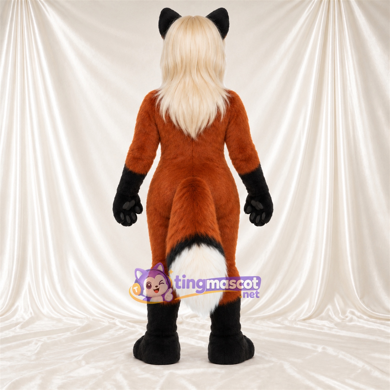 Costume de mascotte Renard – marron – Bottes (noir); Cheveux