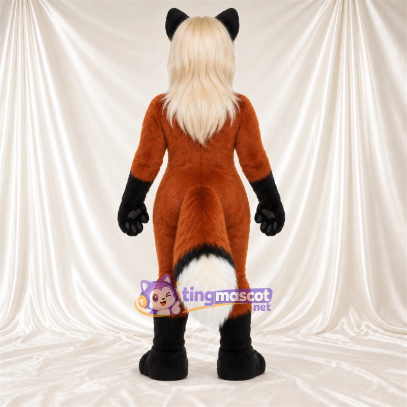 Costume de mascotte Renard – marron – Bottes (noir); Cheveux