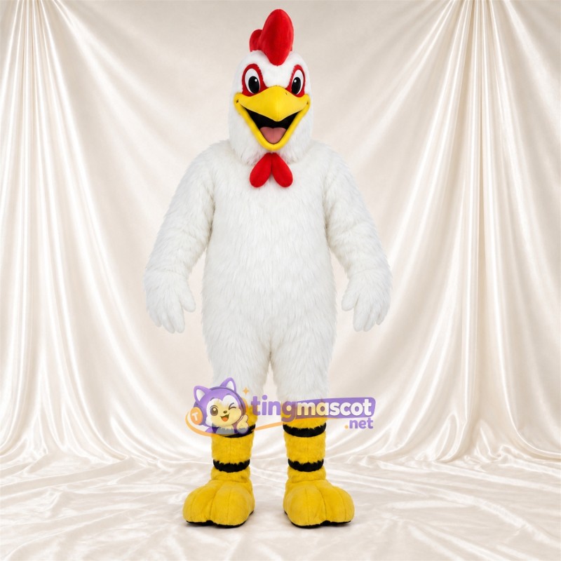 Costume de mascotte Poule – blanc – Jambes rayées Costume de mascotte Poule – blanc – Jambes rayées
