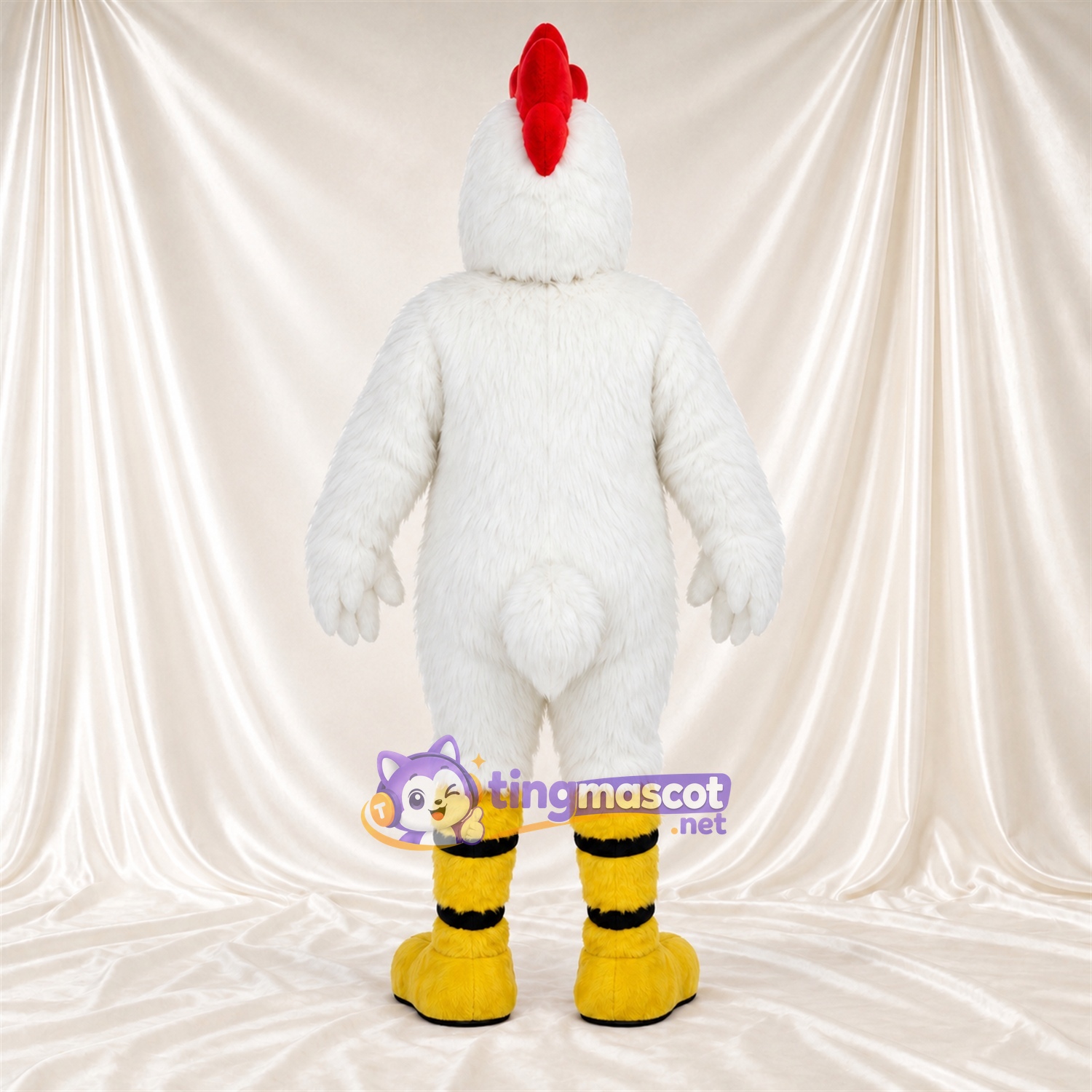 Costume de mascotte Poule – blanc – Jambes rayées Costume de mascotte Poule – blanc – Jambes rayées