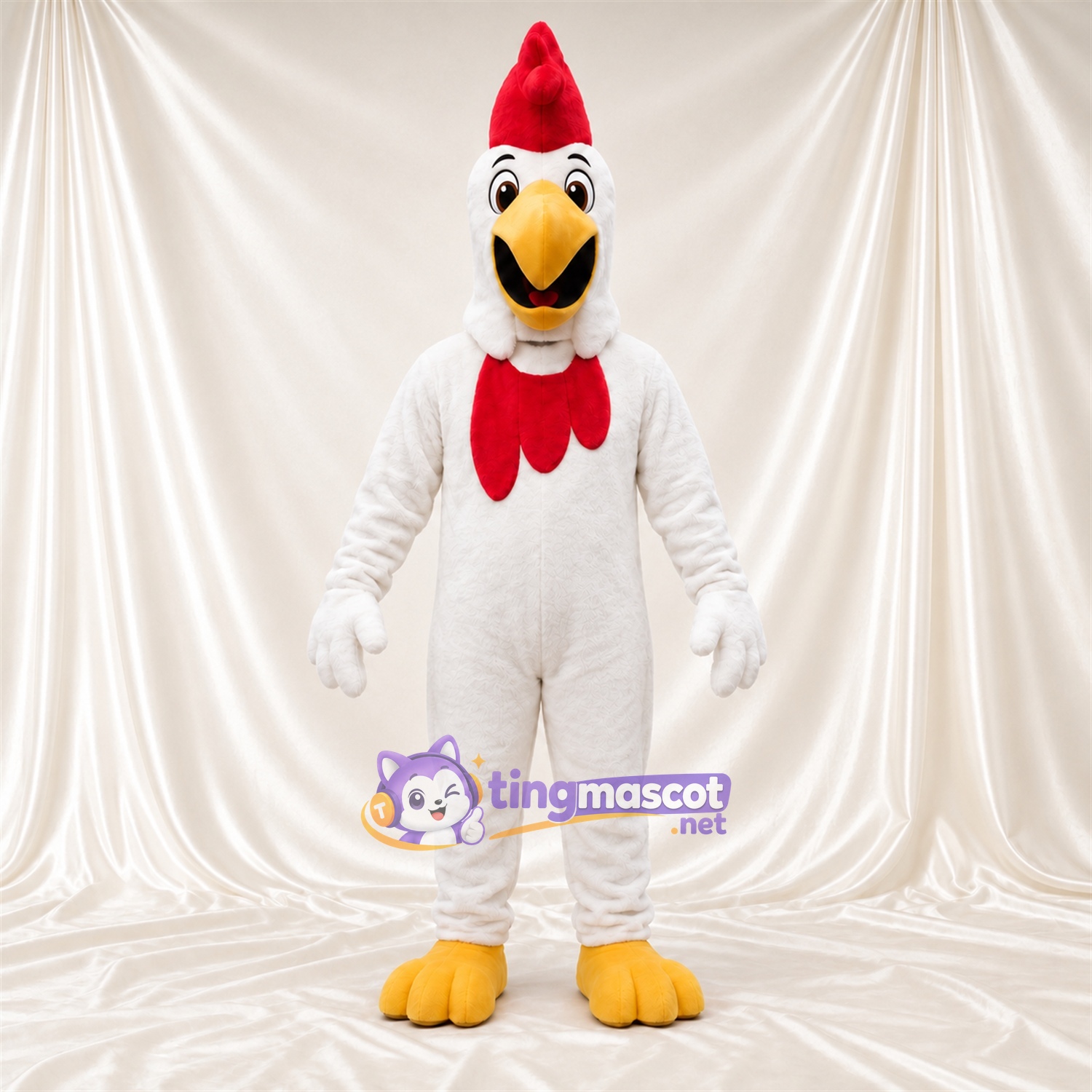 Costume de mascotte Poule – blanc – Bouche ouverte Costume de mascotte Poule – blanc – Bouche ouverte