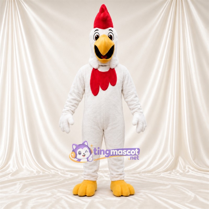 Costume de mascotte Poule – blanc – Bouche ouverte Costume de mascotte Poule – blanc – Bouche ouverte