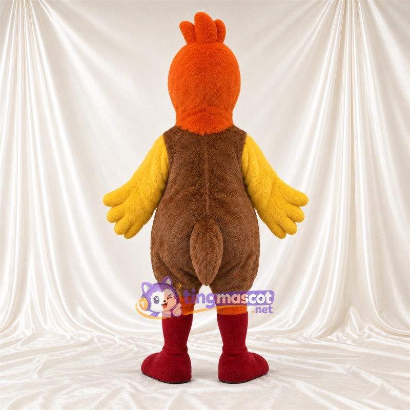 Brown Chicken Mascot Costume - Orange Head and Yellow Wings Brown Chicken Mascot Costume - Orange Head and Yellow Wings