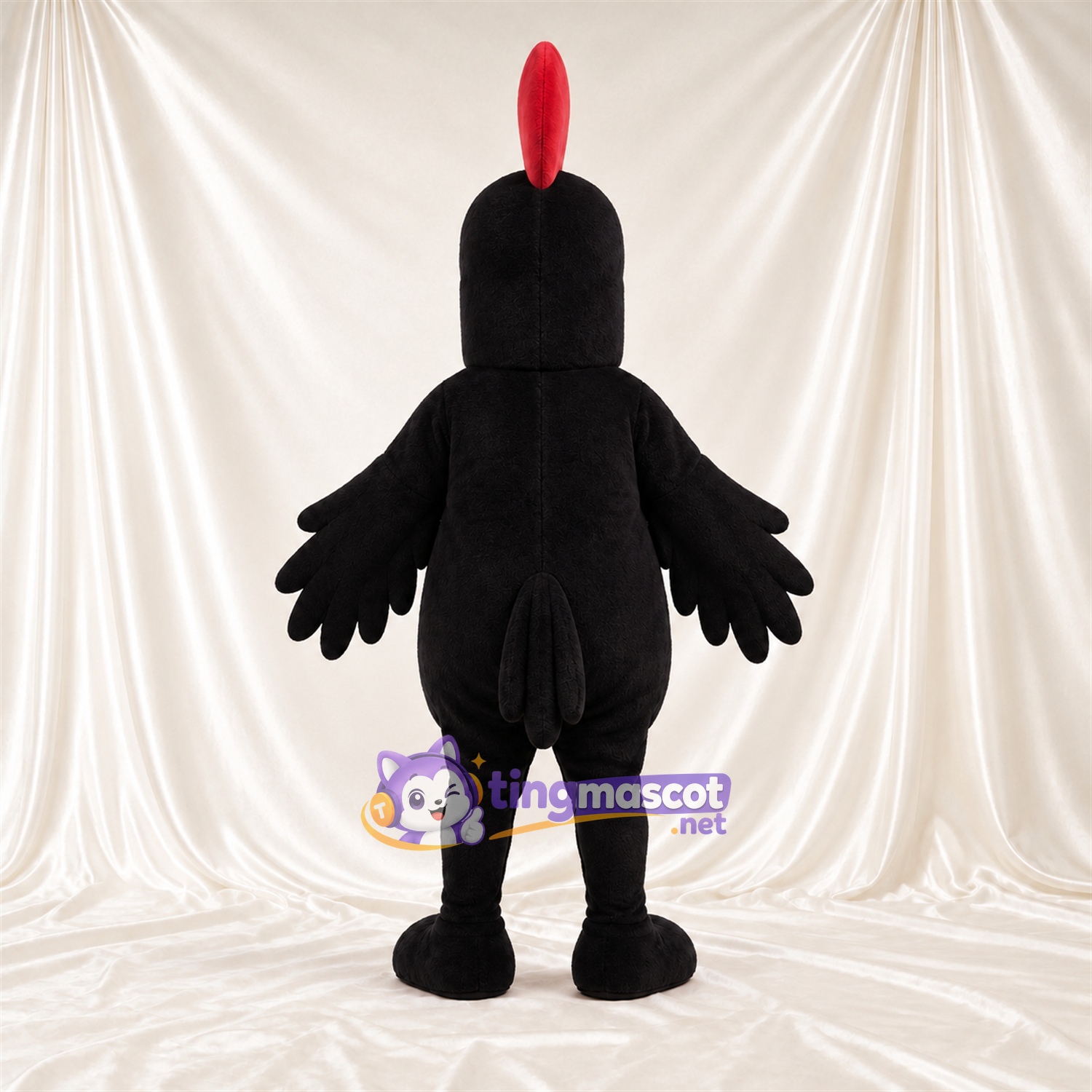Black Chicken Mascot Costume - Red Heart on Chest Black Chicken Mascot Costume - Red Heart on Chest