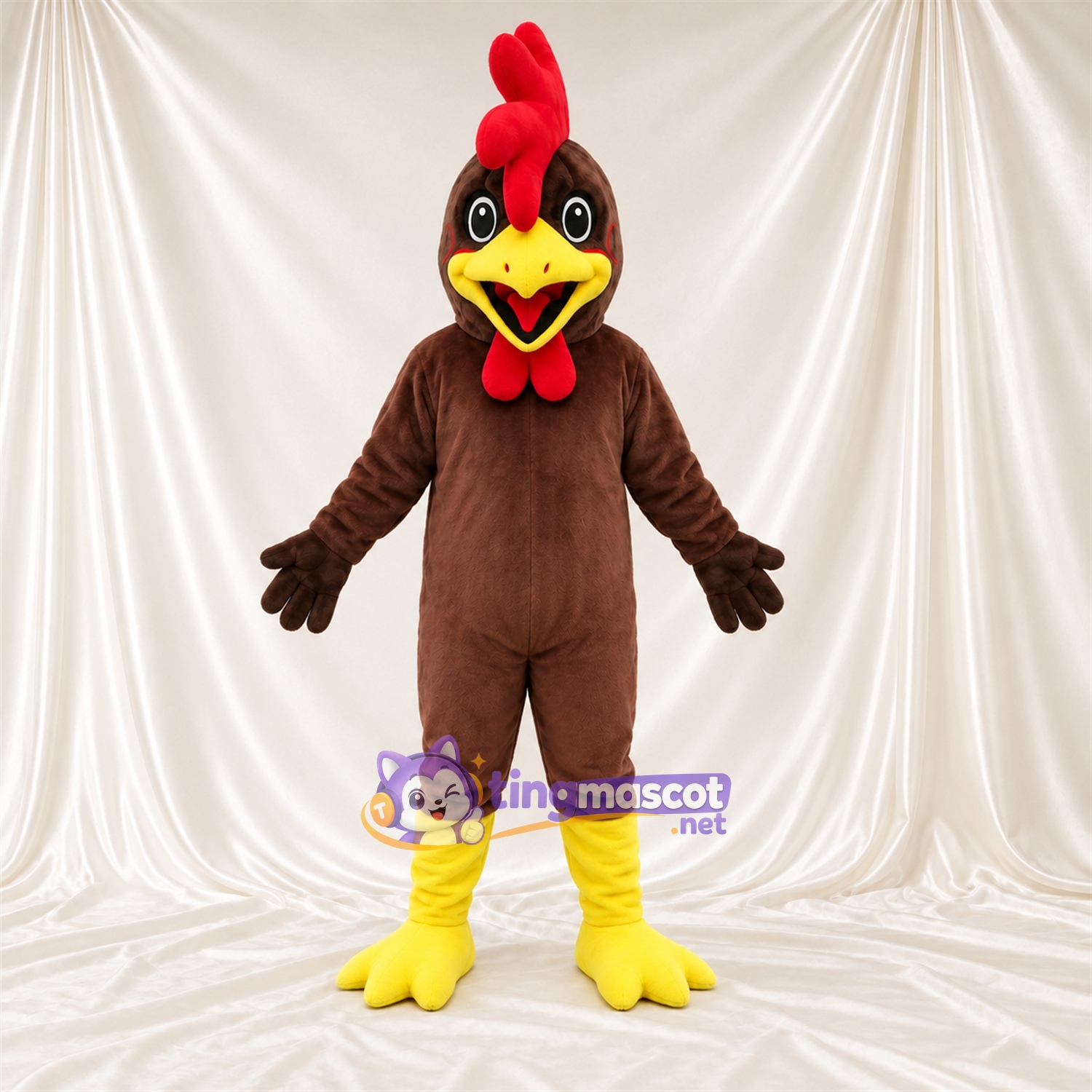 Brown Chicken Mascot Costume - Yellow Feet and Red Comb Brown Chicken Mascot Costume - Yellow Feet and Red Comb