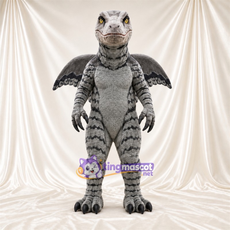 Costume de mascotte Dragon – gris – Ailes Costume de mascotte Dragon – gris – Ailes