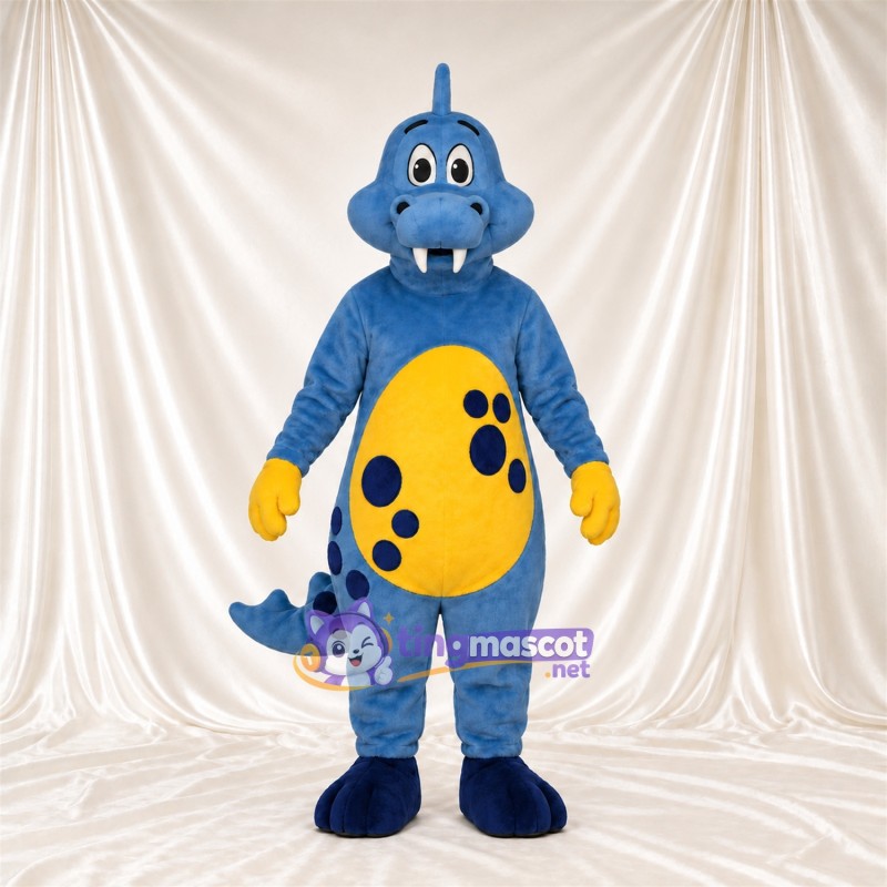 Blue Dinosaur Mascot Costume - Yellow Belly, Spotted Belly and Yellow Gloves Blue Dinosaur Mascot Costume - Yellow Belly, Spotted Belly and Yellow Gloves
