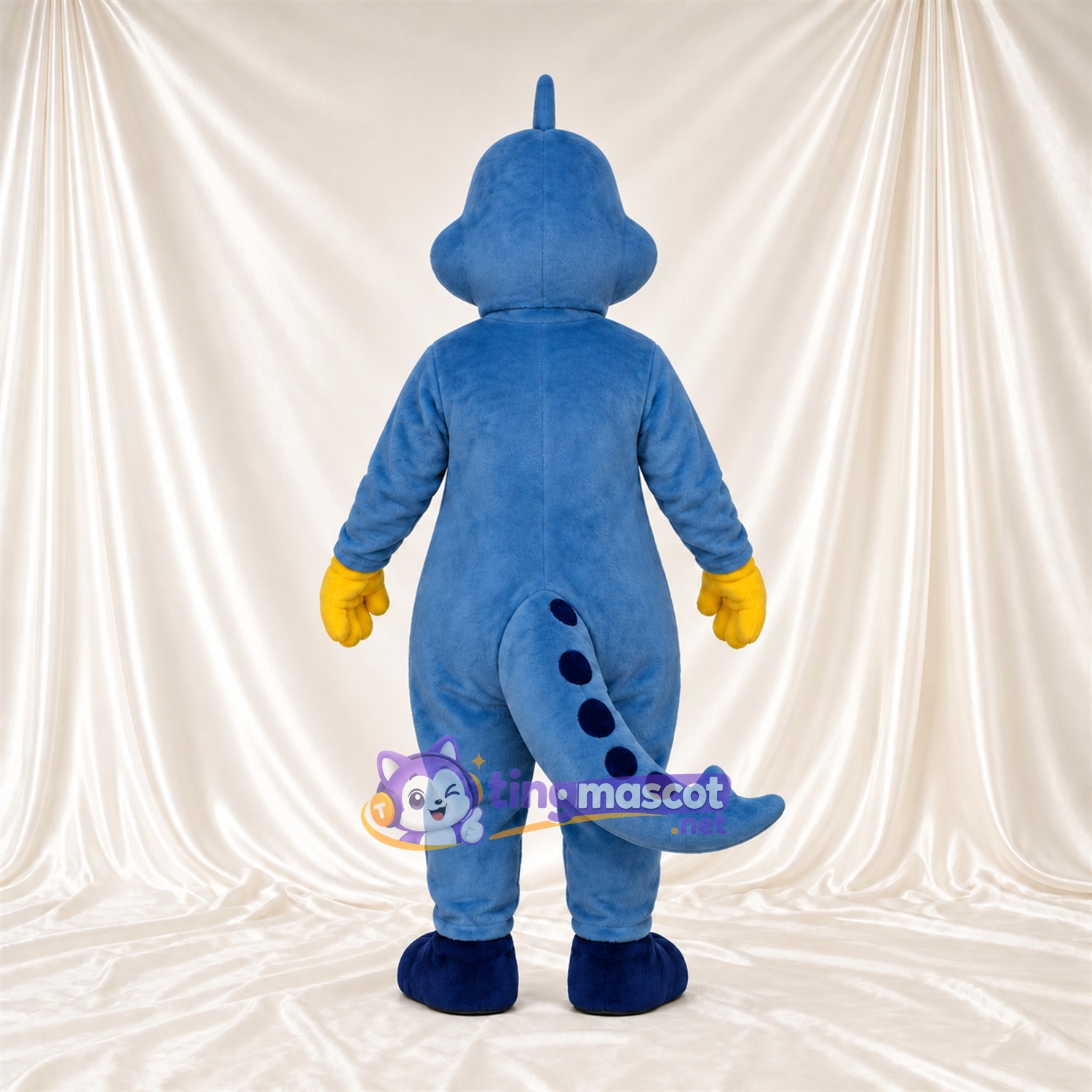 Blue Dinosaur Mascot Costume - Yellow Belly, Spotted Belly and Yellow Gloves Blue Dinosaur Mascot Costume - Yellow Belly, Spotted Belly and Yellow Gloves