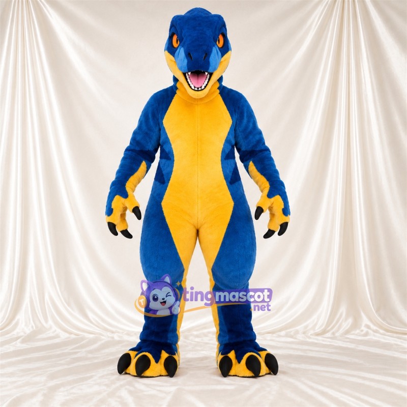 Blue Dinosaur Mascot Costume - Yellow Belly, Black Claws and Yellow Paw Pads Blue Dinosaur Mascot Costume - Yellow Belly, Black Claws and Yellow Paw Pads