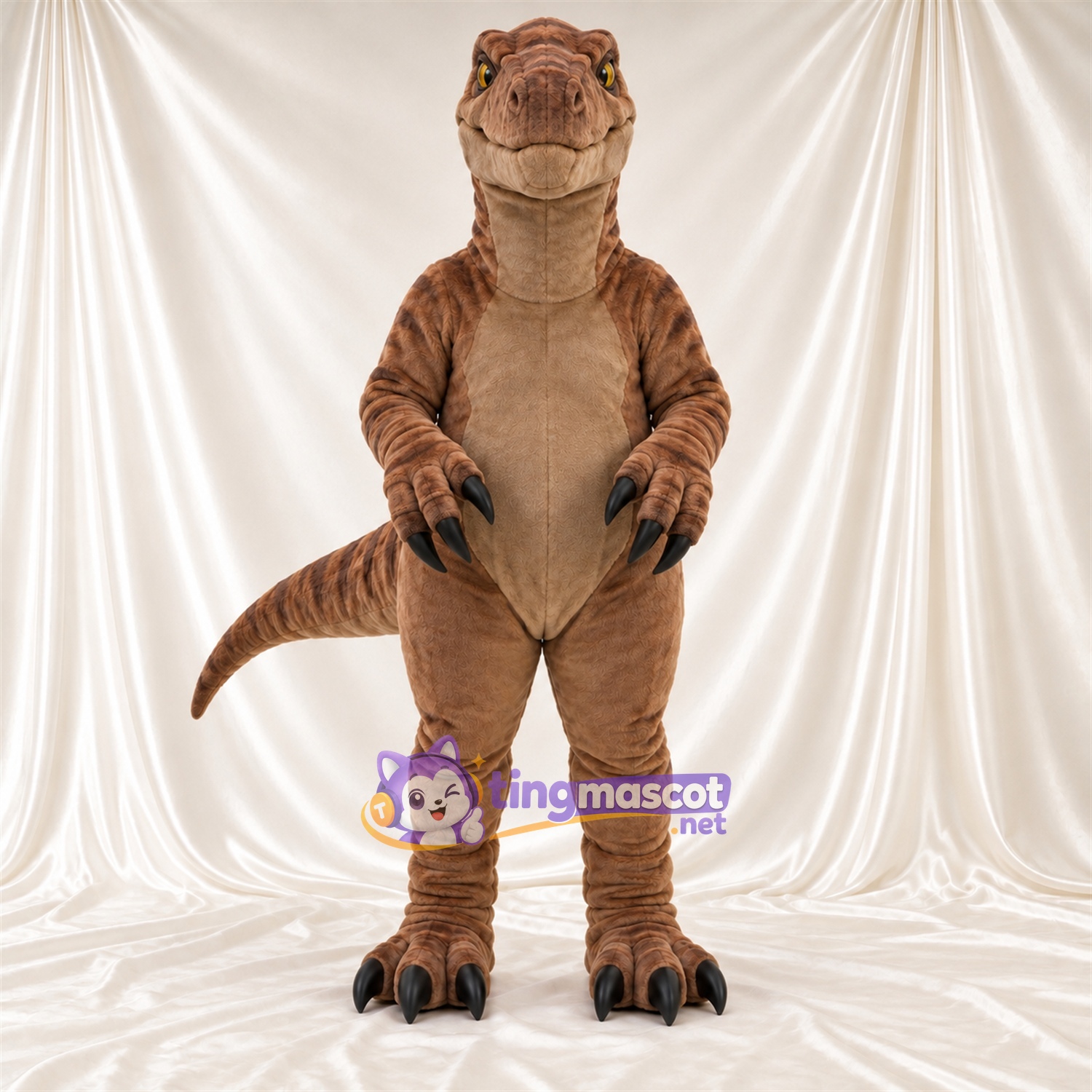 Maskottchenkostüm Dinosaurier – braun – Krallen (schwarz); Streifen (schwarz) Maskottchenkostüm Dinosaurier – braun – Krallen (schwarz); Streifen (schwarz)