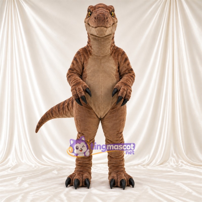 Costume de mascotte Dinosaure – marron – Griffes (noir); Rayures (noir) Costume de mascotte Dinosaure – marron – Griffes (noir); Rayures (noir)