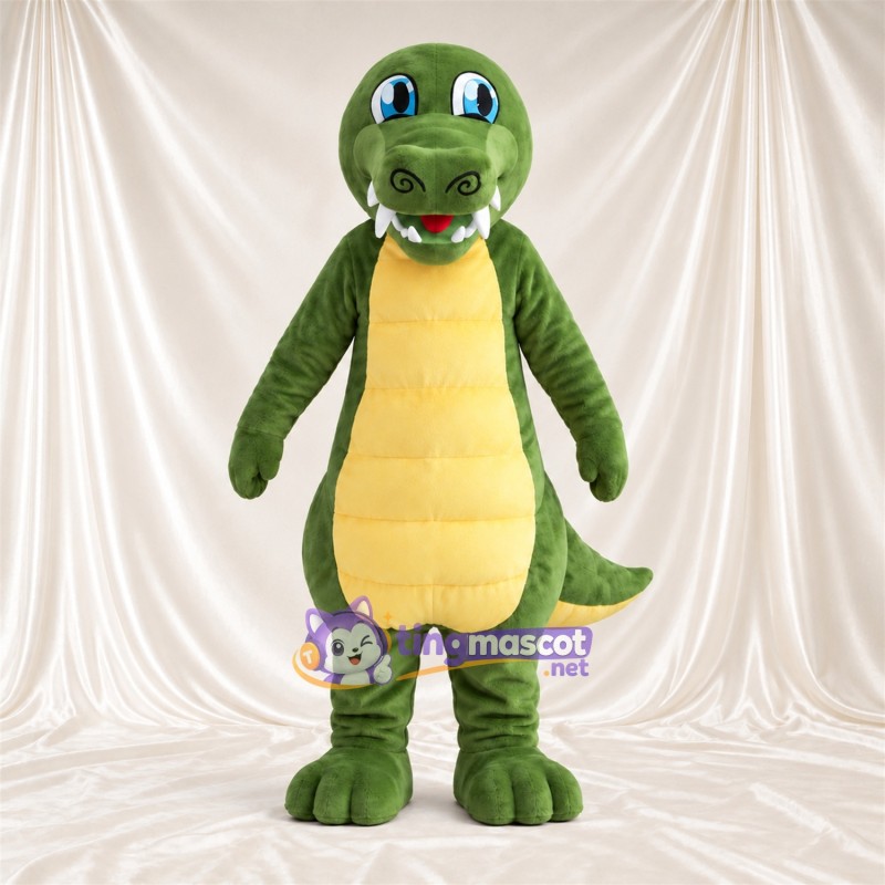 Costume de mascotte Dinosaure – vert – Ventre (jaune); Yeux (bleu) Costume de mascotte Dinosaure – vert – Ventre (jaune); Yeux (bleu)