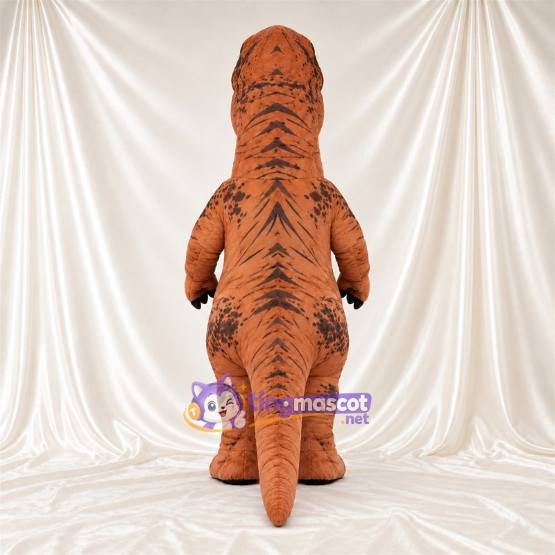 Costume de mascotte Dinosaure – marron – Bouche ouverte; Rayures (noir) Costume de mascotte Dinosaure – marron – Bouche ouverte; Rayures (noir)