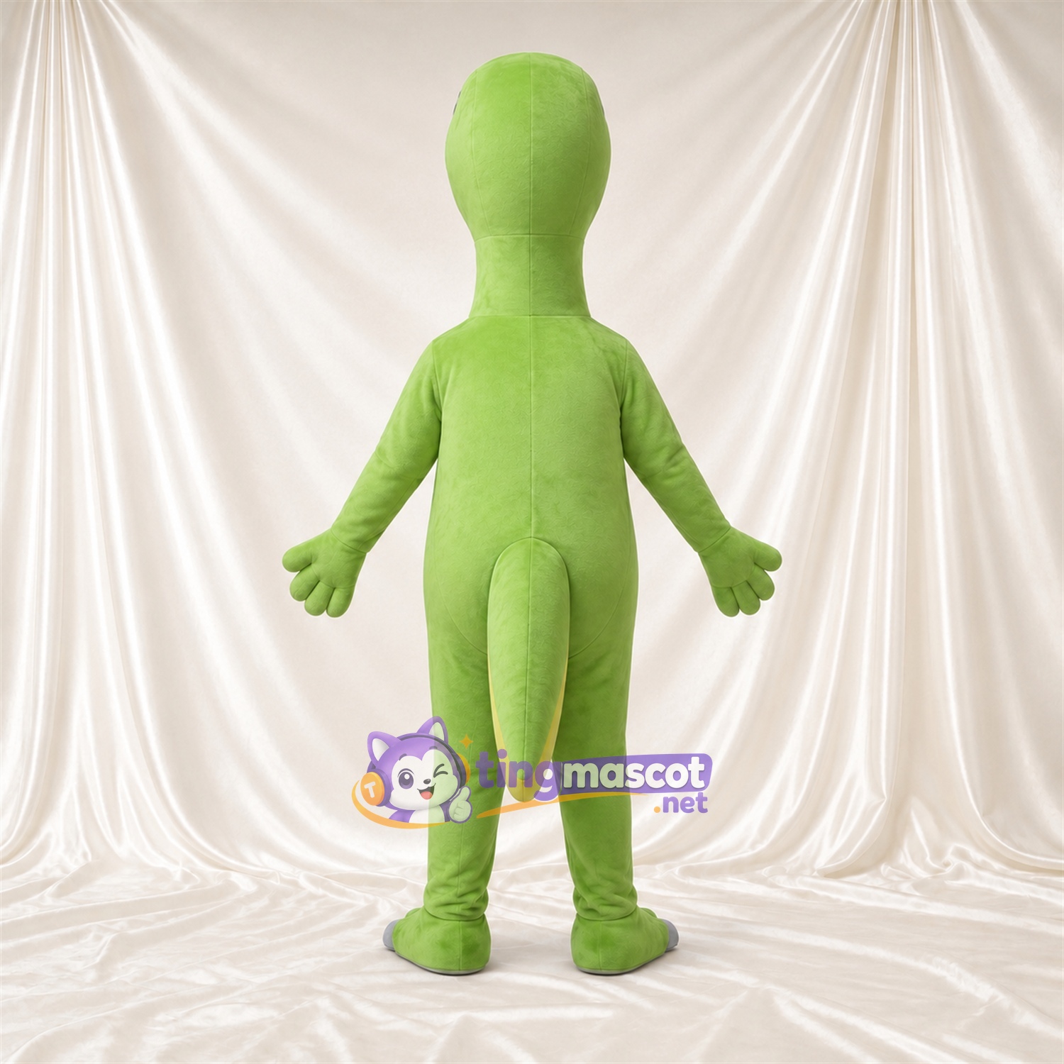 Costume de mascotte Dinosaure – vert – Ventre (jaune); Sourire avec dents Costume de mascotte Dinosaure – vert – Ventre (jaune); Sourire avec dents
