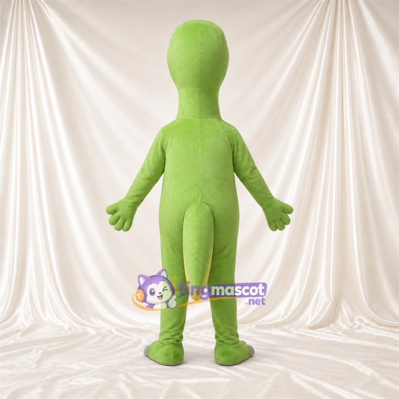 Costume de mascotte Dinosaure – vert – Ventre (jaune); Sourire avec dents Costume de mascotte Dinosaure – vert – Ventre (jaune); Sourire avec dents