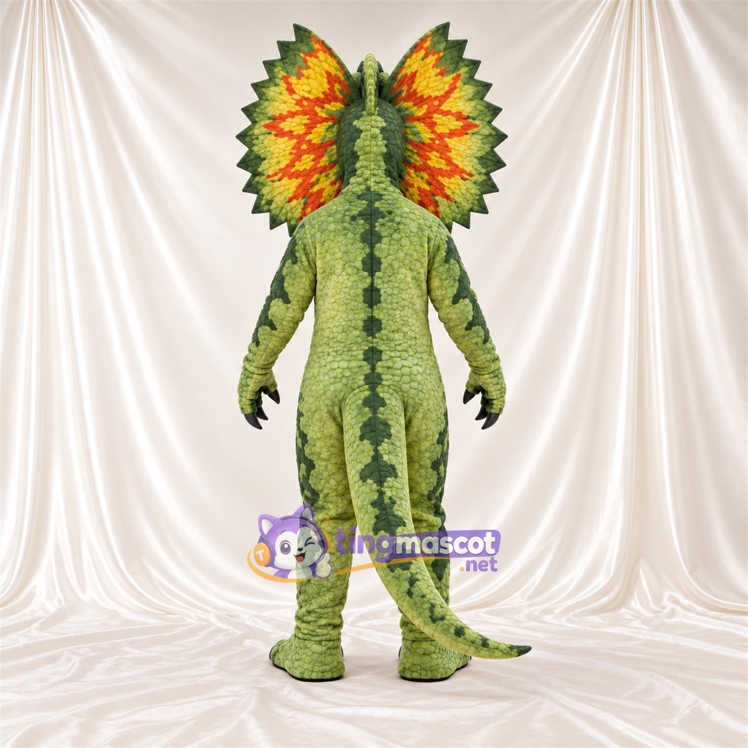 Costume de mascotte Dinosaure – vert – Collerette (orange) Costume de mascotte Dinosaure – vert – Collerette (orange)