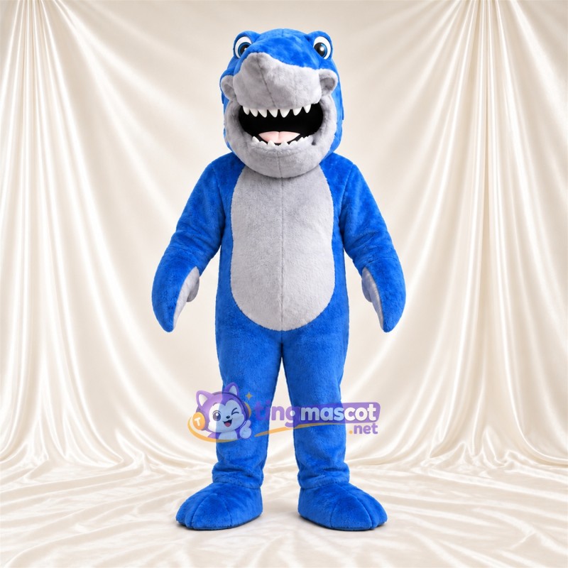 Blue Shark Mascot Costume - White Belly and Round Head Blue Shark Mascot Costume - White Belly and Round Head