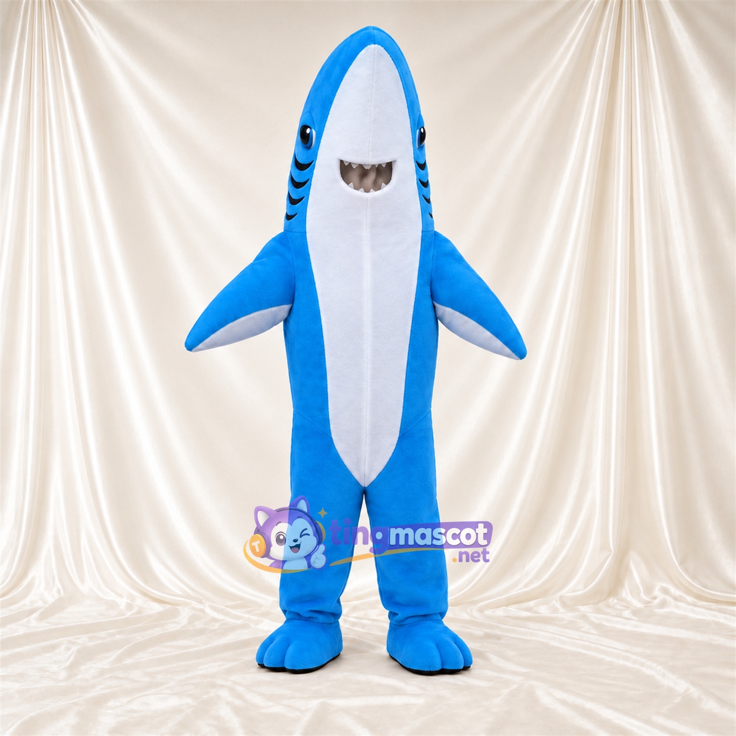 Blue Shark Mascot Costume - White Belly and Pointed Top Blue Shark Mascot Costume - White Belly and Pointed Top