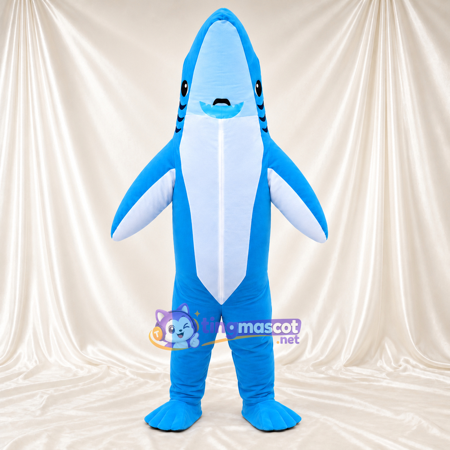 Blue Shark Mascot Costume - White Belly and Black Gill Markings Blue Shark Mascot Costume - White Belly and Black Gill Markings