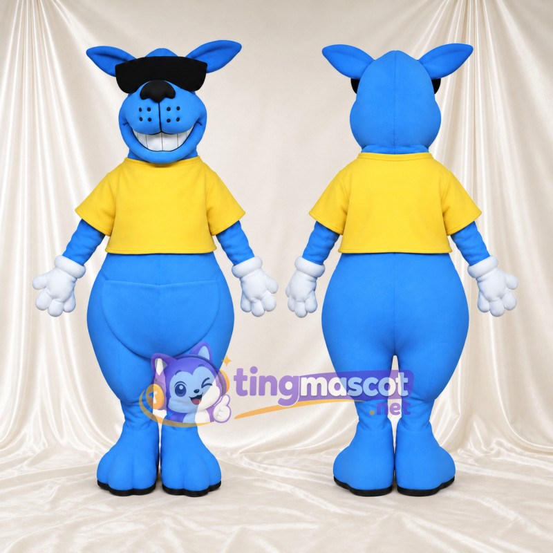 Blue Donkey Mascot Costume - Yellow Shirt