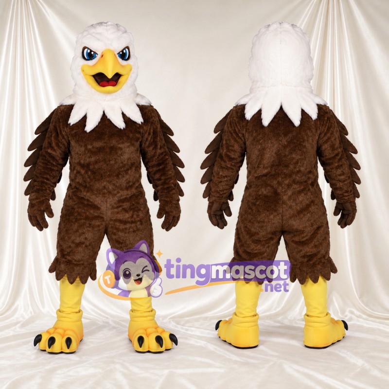 Costume de mascotte Aigle – marron – Tête (blanc); Griffes (noir)