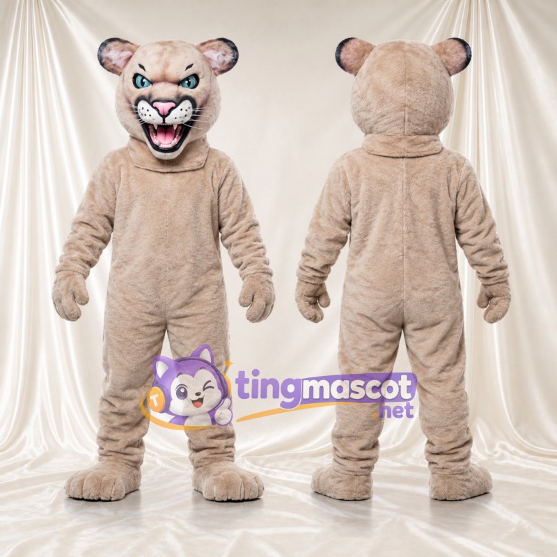 Costume de mascotte Puma – brun clair – Intérieur des oreilles (rose); Crocs pointus