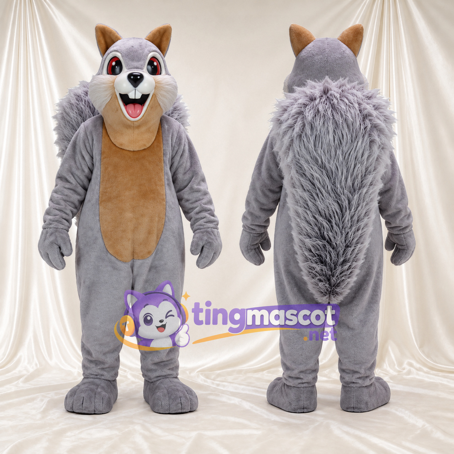 Costume de mascotte Écureuil – gris – Ventre (brun clair) Costume de mascotte Écureuil – gris – Ventre (brun clair)