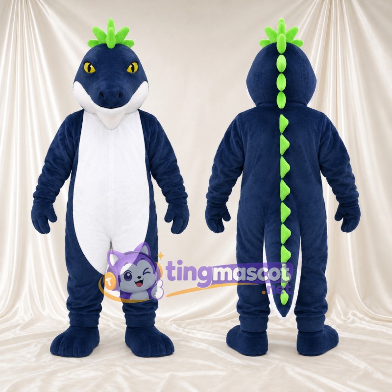 Blue Dragon Mascot Costume - Green Spines and White Belly