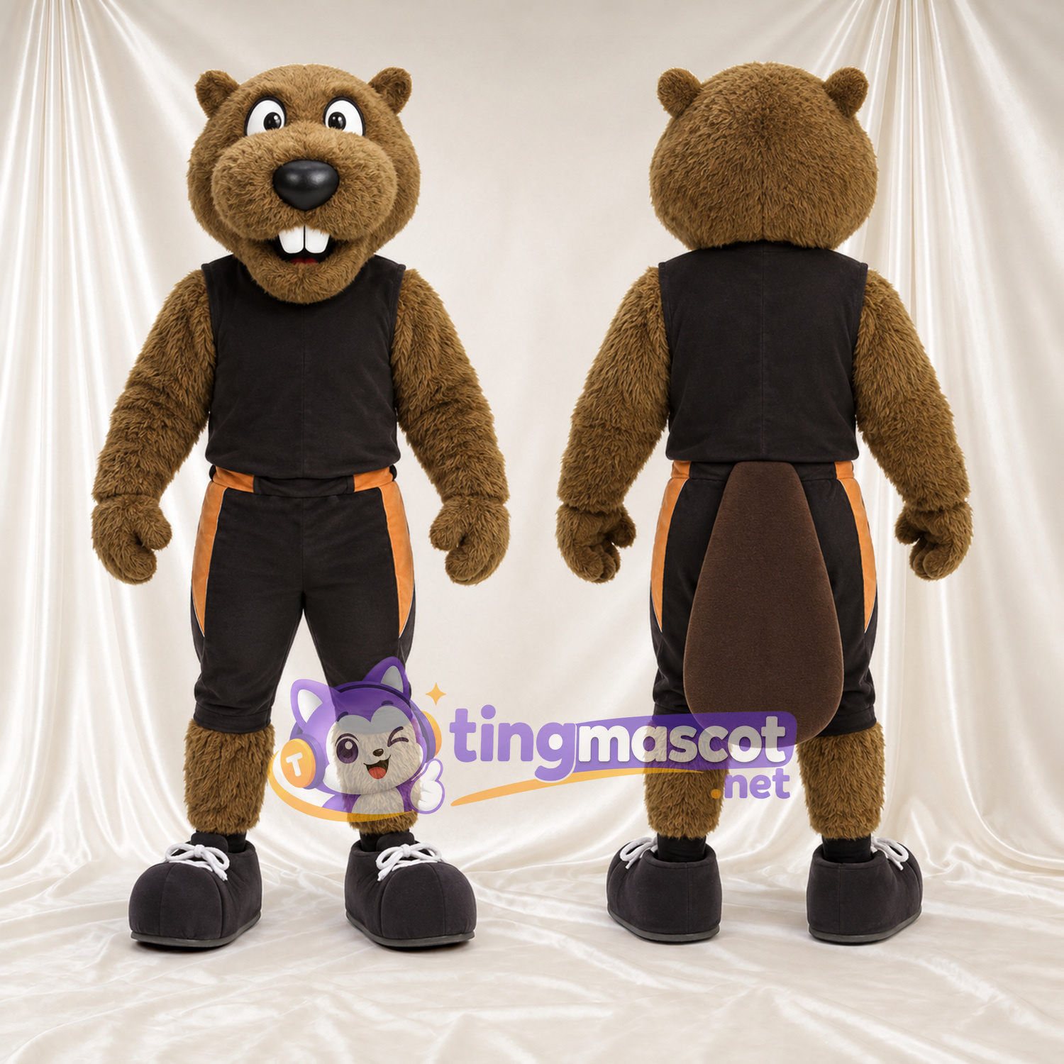 Brown Beaver Mascot Costume - Black Outfit Brown Beaver Mascot Costume - Black Outfit