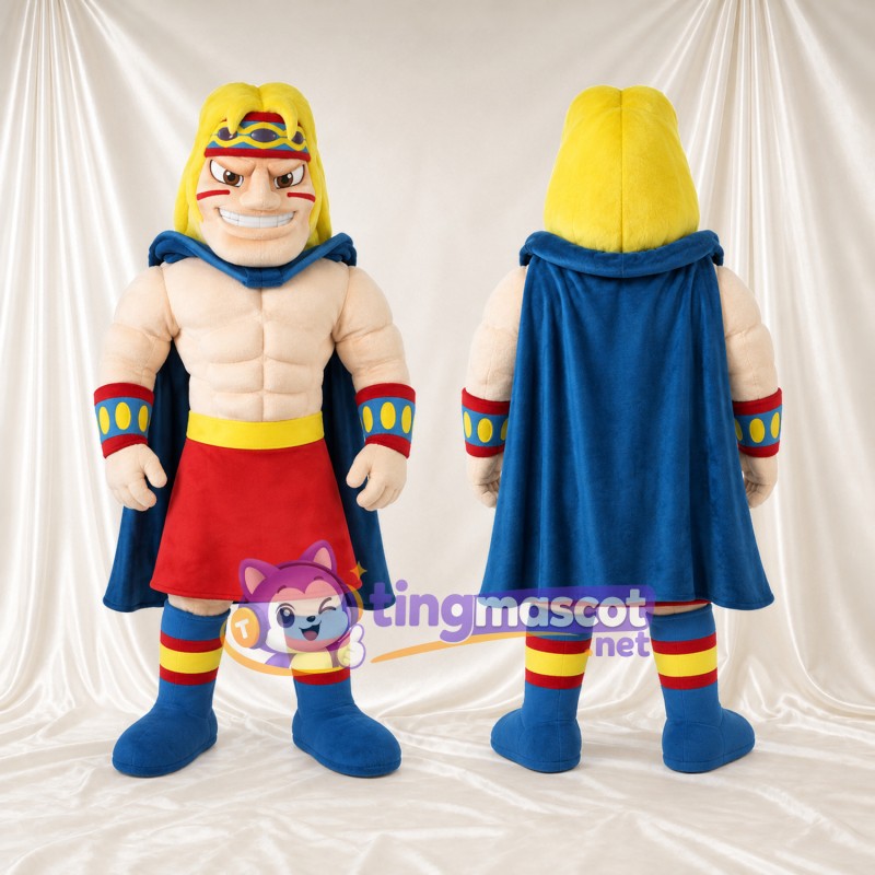 Maskottchenkostüm Krieger – blau / rot – Umhang (blau); Rock (rot)