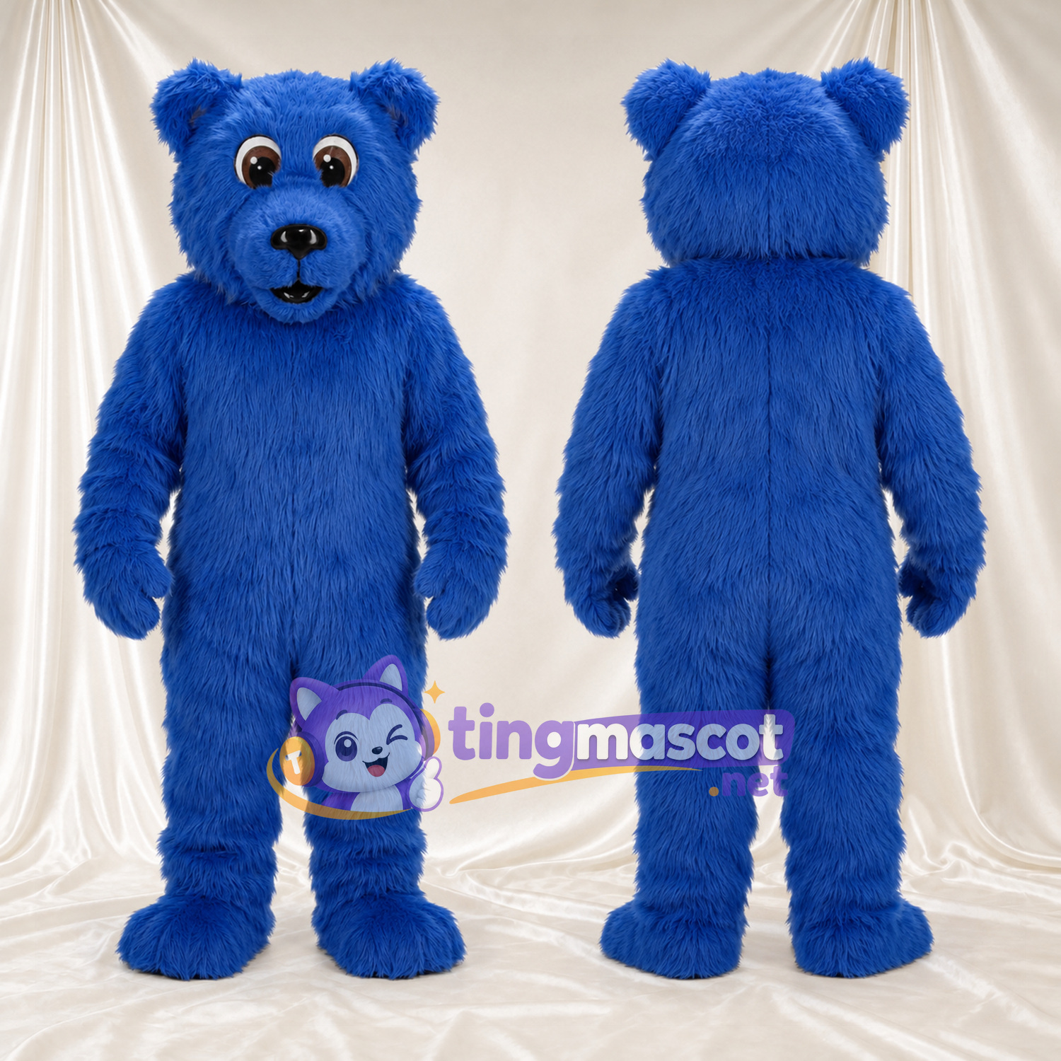 Maskottchenkostüm Bär – blau – Ohren; Zottelfell Maskottchenkostüm Bär – blau – Ohren; Zottelfell