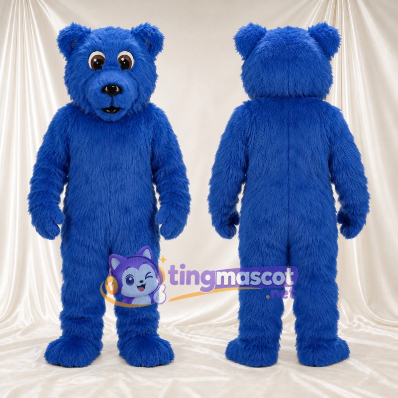 Maskottchenkostüm Bär – blau – Ohren; Zottelfell