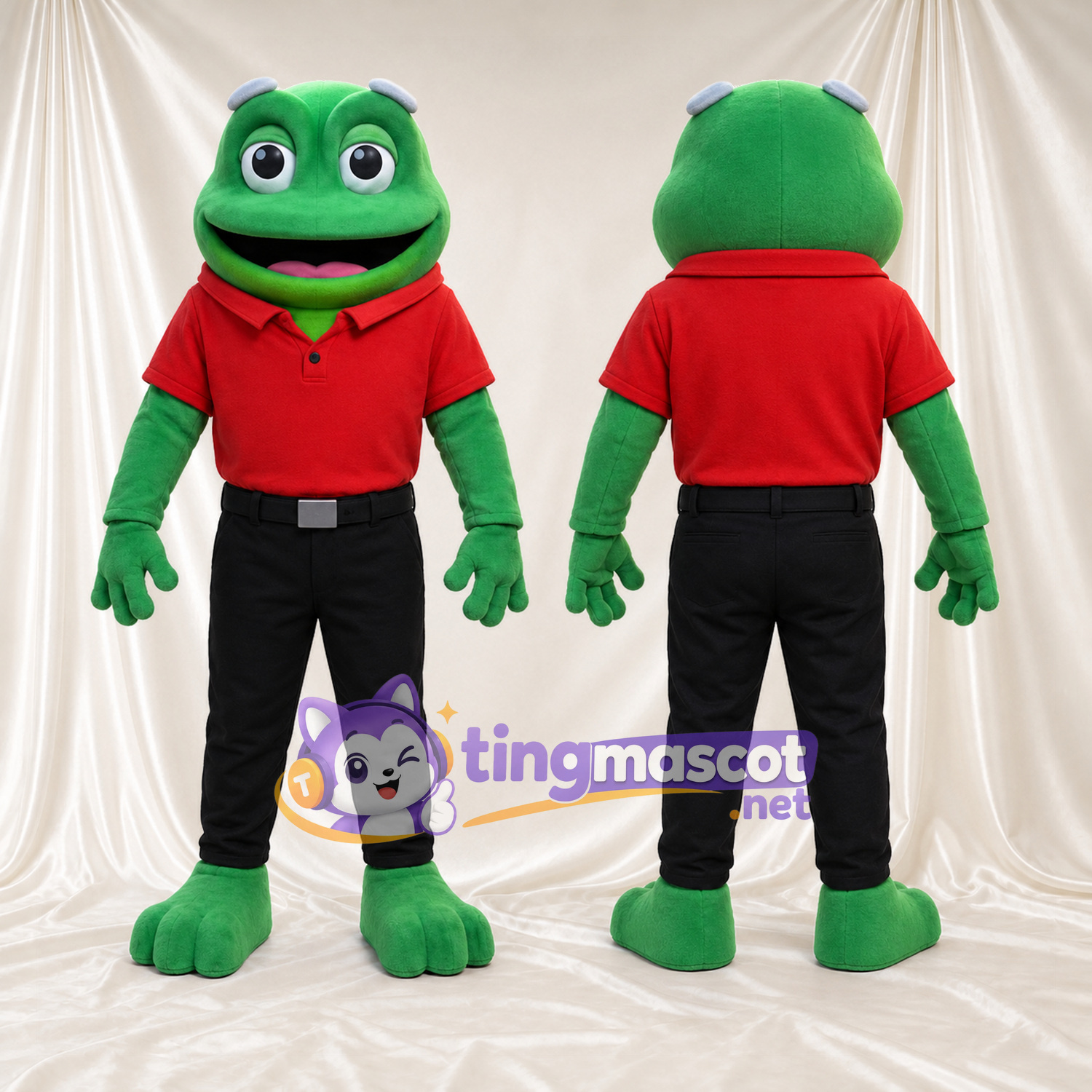 Costume de mascotte Grenouille – vert – Chemise (rouge); Pantalon (noir) Costume de mascotte Grenouille – vert – Chemise (rouge); Pantalon (noir)