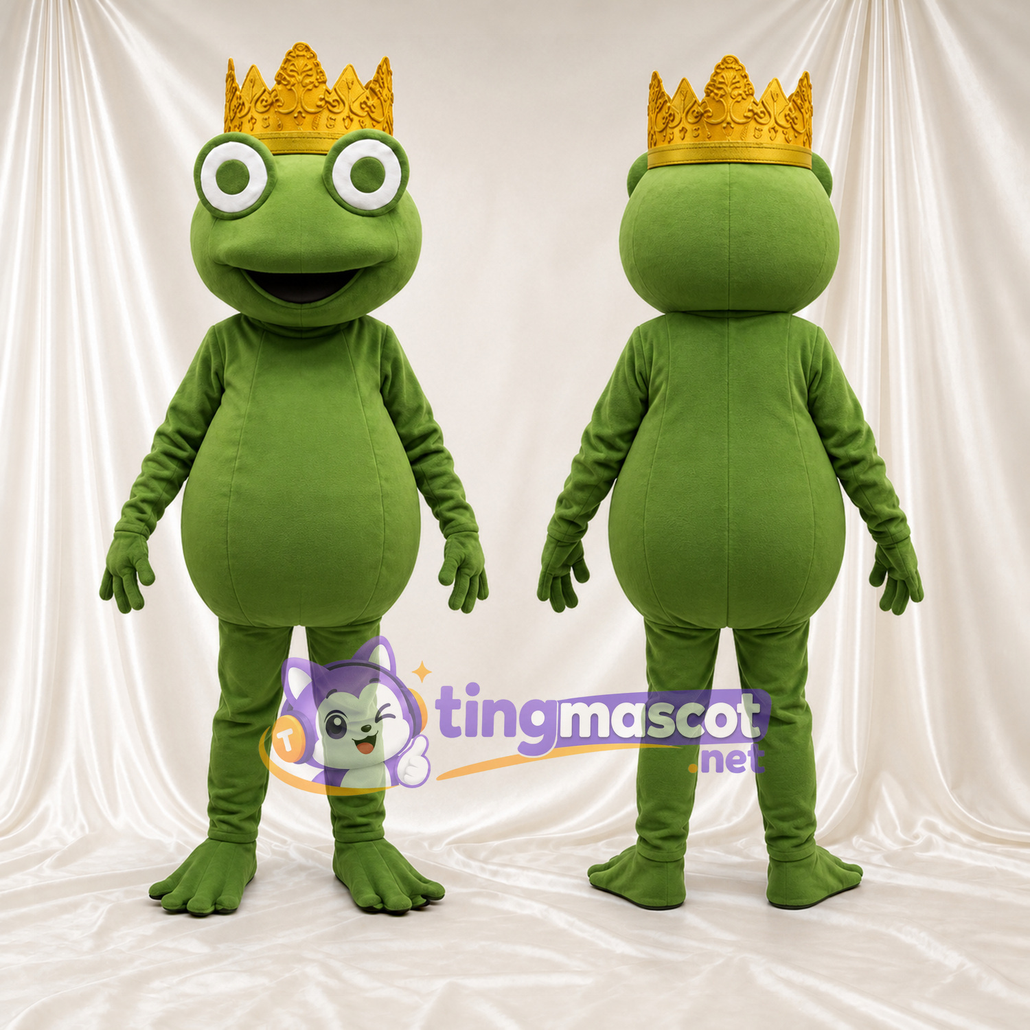 Costume de mascotte Grenouille – vert – Couronne (doré) Costume de mascotte Grenouille – vert – Couronne (doré)