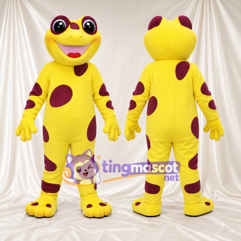 Costume de mascotte Grenouille – jaune – Taches (bordeaux)