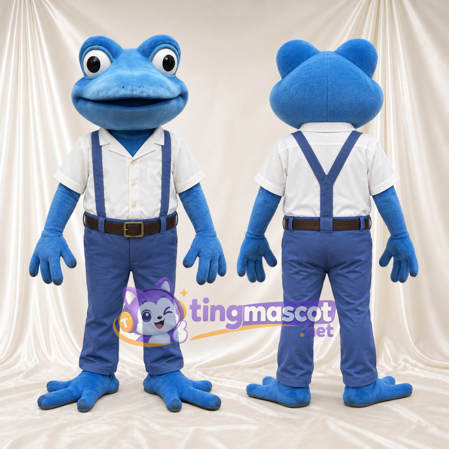 Blue Frog Mascot Costume - White Shirt and Blue Pants Blue Frog Mascot Costume - White Shirt and Blue Pants