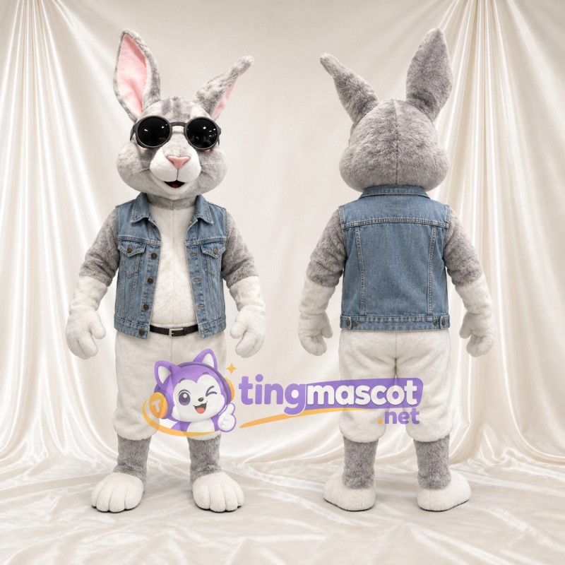 Costume de mascotte Lapin – gris – Gilet; Lunettes de soleil