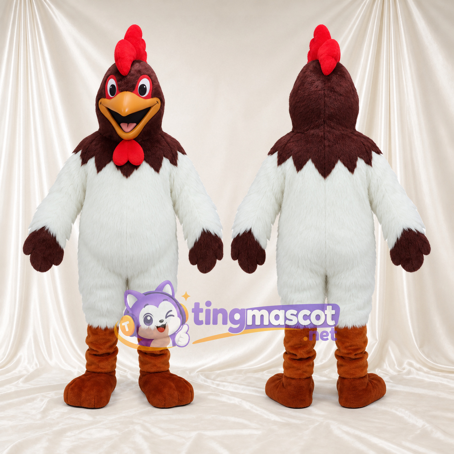 Costume de mascotte Poule – blanc – Ailes (marron) Costume de mascotte Poule – blanc – Ailes (marron)