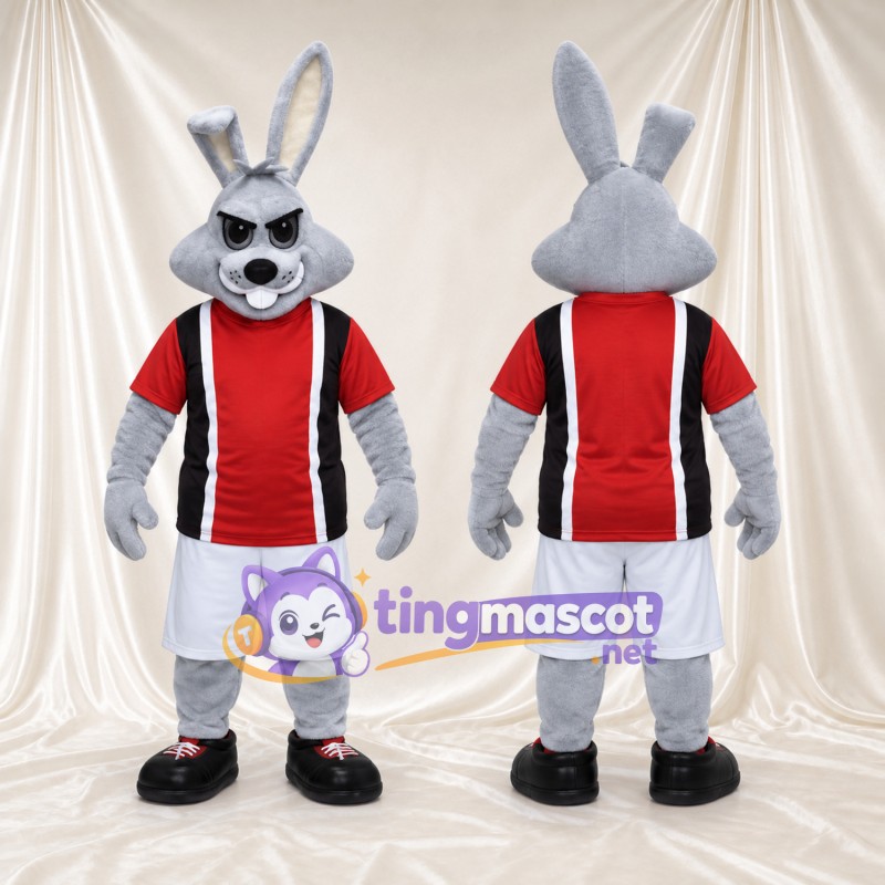 Costume de mascotte Lapin – gris – Chemise (rouge); Short (blanc)