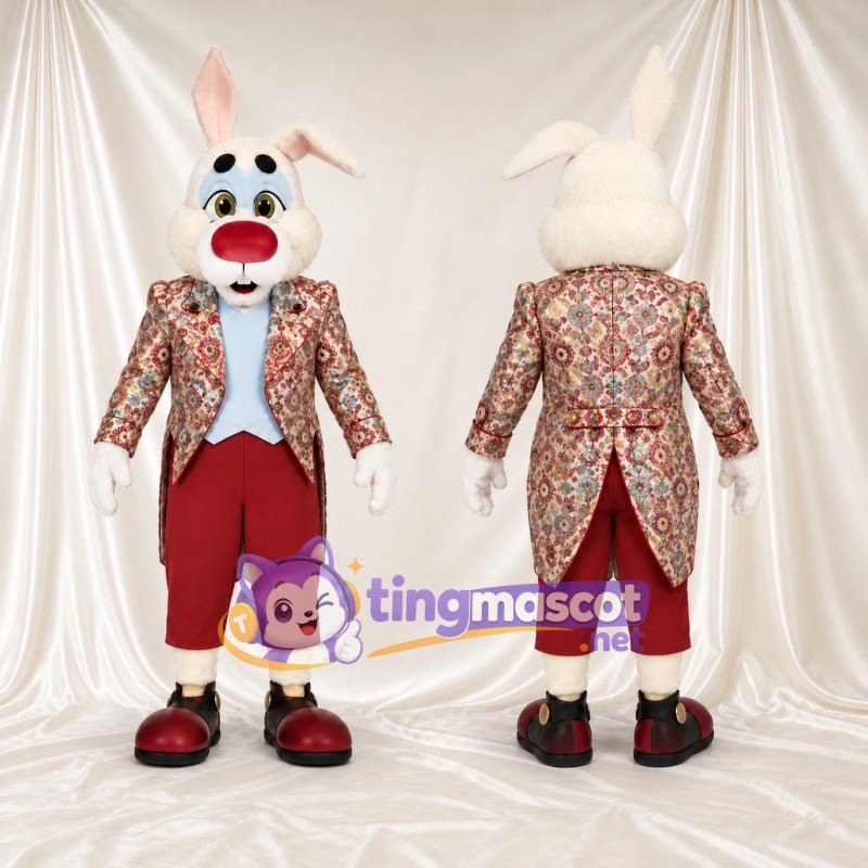 Maskottchenkostüm Hase – weiß – Mantel; Hose (rot)