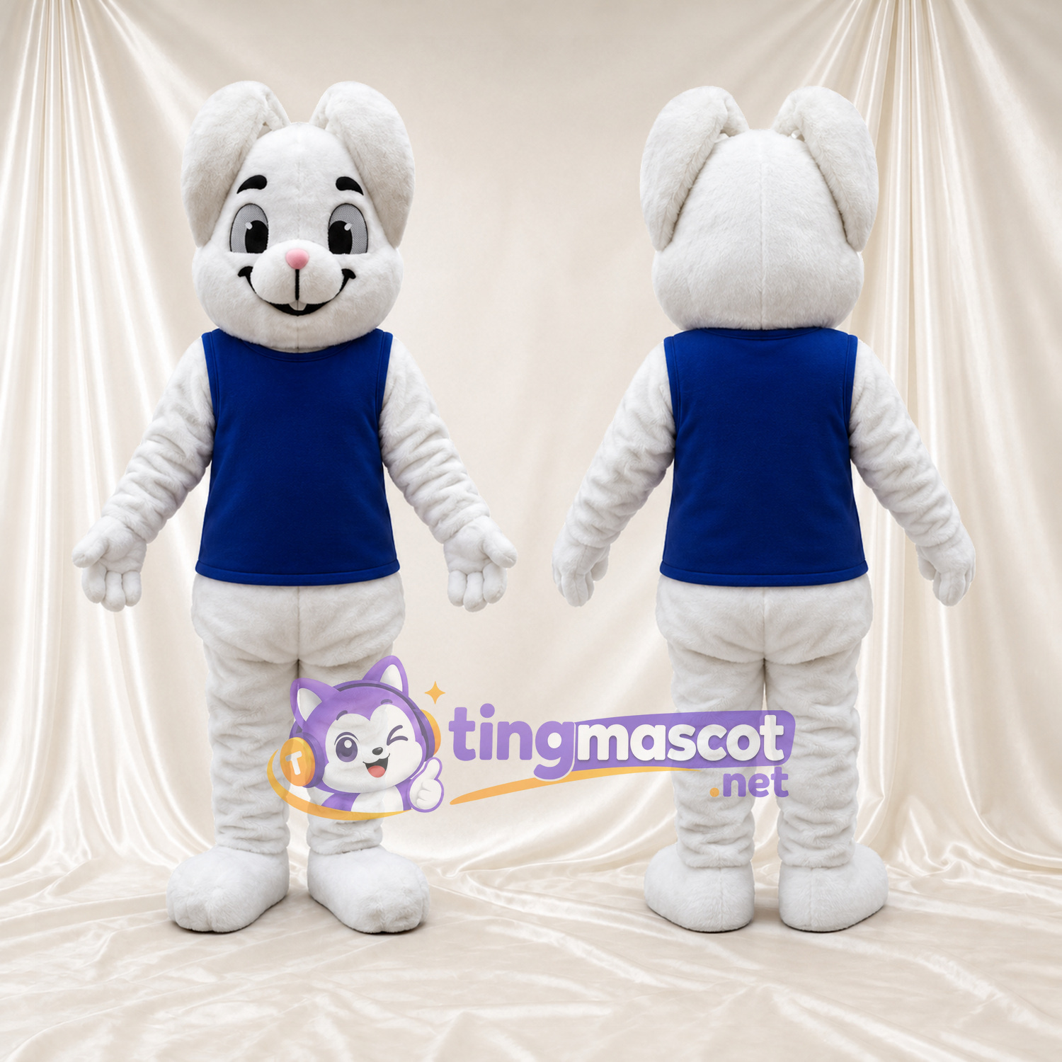 Maskottchenkostüm Hase – weiß – Tanktop (blau); Schlappohren Maskottchenkostüm Hase – weiß – Tanktop (blau); Schlappohren