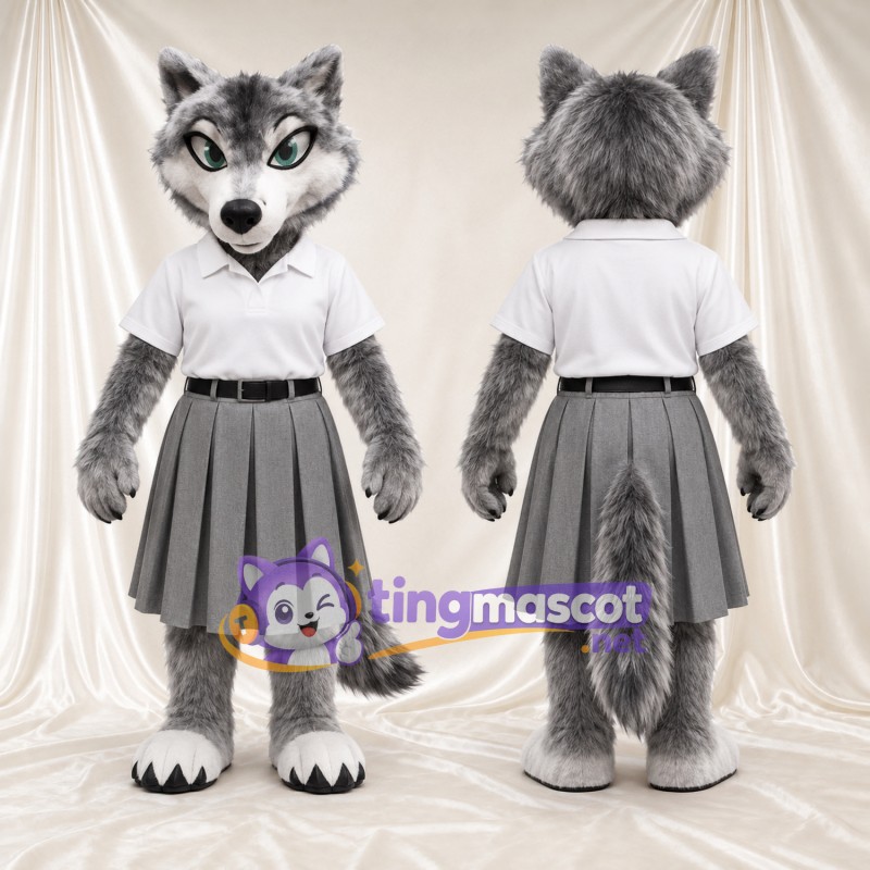 Costume de mascotte Loup – gris – Chemise (blanc); Jupe (gris)