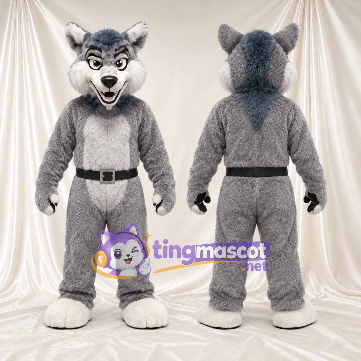 Costume de mascotte Loup – gris – Ceinture (noir) Costume de mascotte Loup – gris – Ceinture (noir)