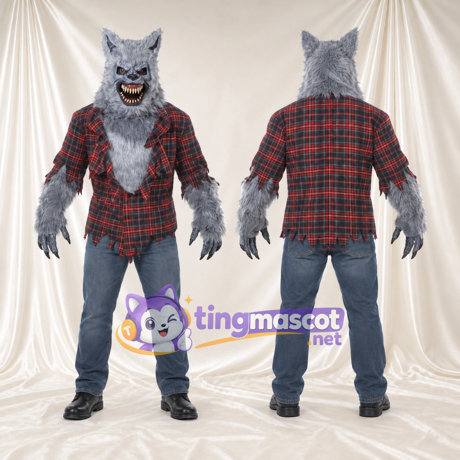 Maskottchenkostüm Werwolf – grau – Hemd Maskottchenkostüm Werwolf – grau – Hemd