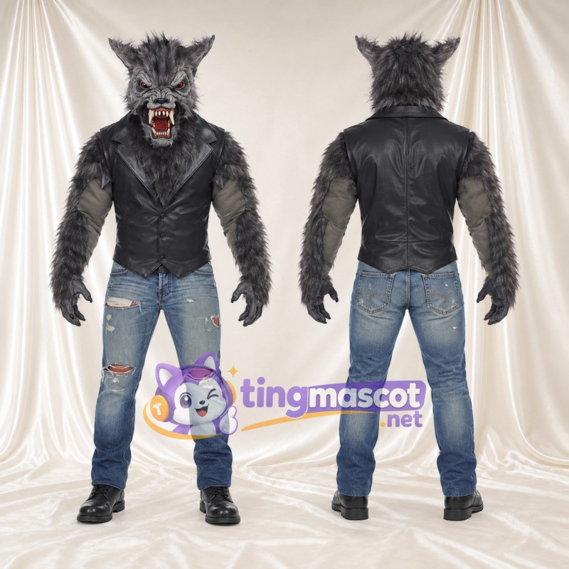 Maskottchenkostüm Werwolf – grau – Weste (schwarz)