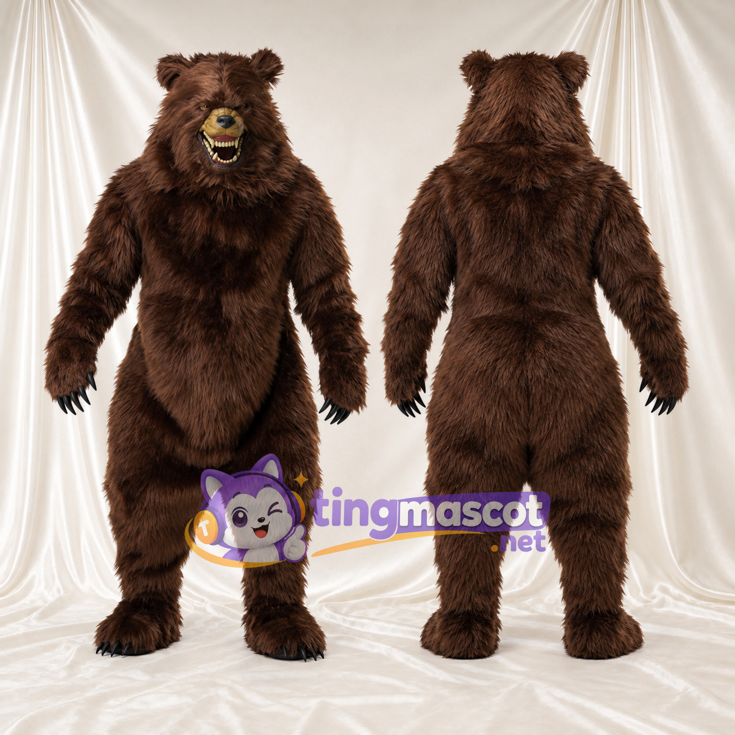 Brown Bear Mascot Costume - Pointed Fangs and Shaggy Fur Brown Bear Mascot Costume - Pointed Fangs and Shaggy Fur